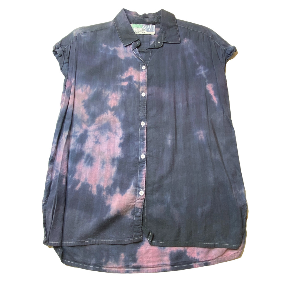 Short sleeve button up summery top with gray and pink ReDye